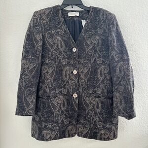 Valerie Stevens Petites 12 Pure Wool Paisley‎ Blazer Jacket Classic Granny Vtg